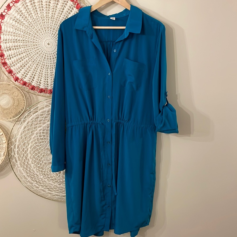 Women’s Old Navy polyester shirt dress Turquoise XL